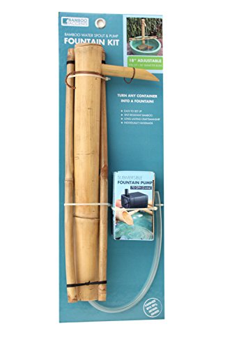 Bamboo Accents Water Fountain with Pump, Backyard Pond Kit, Large 18 Inch Adjustable Style, Smooth Split Resistant Bamboo, Natural Bamboo Fountain