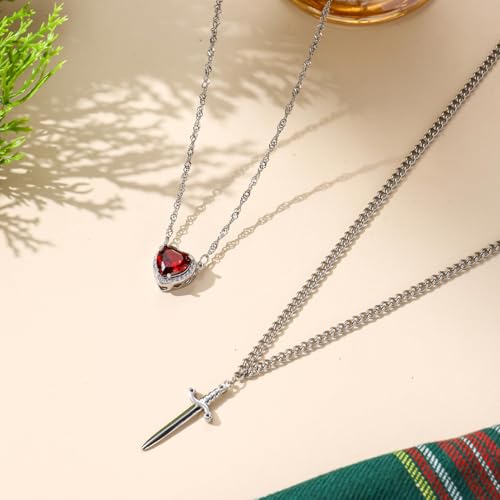 Image of figurine Gothic Jewellery, Friendship Necklace, Matching Necklace, Red Heart Pendant Collarbone Chain for Women and Girls