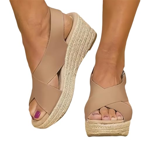 Womens Platform Espadrilles Wedge Sandals Summer Casual Criss Cross Ankle Strap Sandals 2025 Comfort Beach Boho Shoes2