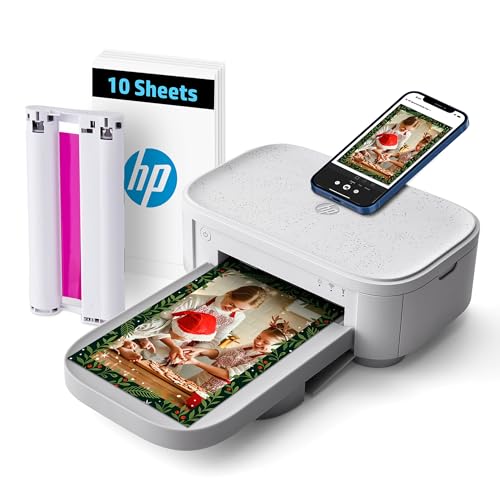 HP Sprocket Studio Plus 4x6 Wireless Instant Photo Printer, 10 Sheets + Cartridge, Wi-Fi, Premium Dye Sublimation, Compact Home Use, Prints Vibrant Color Pictures, Editing App for Creative Photos