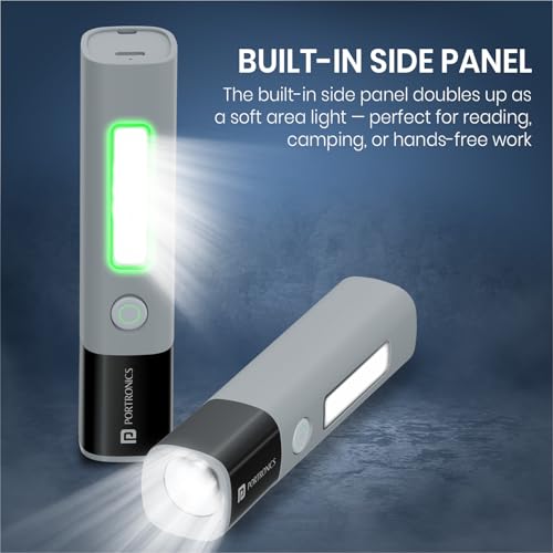 Image of Portronics Eco Glow 2 Tactical Rechargeable Flashlight Torch for Car & Road Emergencies, Adjustable Focus with Telescopic Zoom, Dual Brightness & SOS Modes, 1200mAh Battery for Camping & Hiking