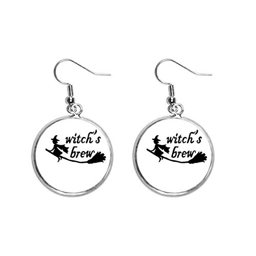 Pendientes de plata y cerámica con diseño de bruja y cita en inglés
