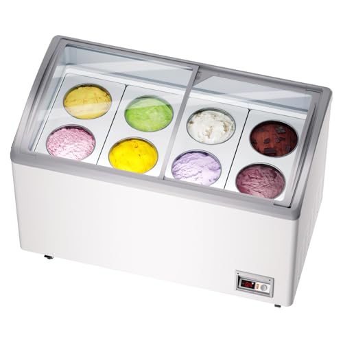 13.5 Cu.Ft Commercial Ice Cream Display Freezer, 51' Gelato Dipping Cabinet with 8 Large 3 Gallon Tubs, Top Open Chest Freezer for Restaurant, Ice Cream Shop, White