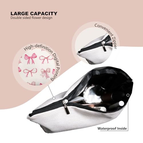Pink Preppy Coquette Bow Makeup Bag Make Up Bag, Preppy Cosmetic Bags for Women, Preppy Coquette Gifts for Women Teen Girls,Dorm Room Essentials for Girls3