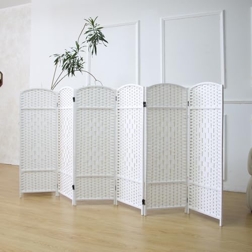 Furnnylane 6-teiliger kurzer Raumteiler Rattan Weiß, 120 cm niedriger Paravent als Sichtschutz, beidseitig Faltbarer Sichtschutz… – Ansicht 1