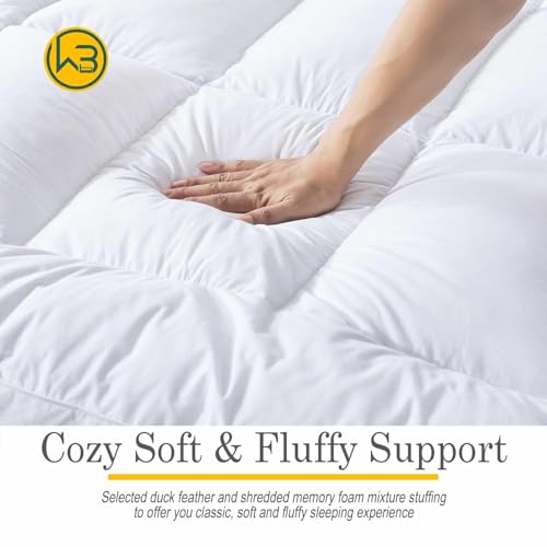 WhatsBedding 5 Inch Feather Bed Mattress Topper,Duck Feather Memory Foam Mattress Topper, Thickened Topper Layer, Full, 54x75 inches
