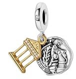 Ciondolo in argento Sterling 925 con la dea greca Atena e il tempio, compatibile con ciondoli Pandora e molti altri braccialetti con charm del Regno Unito