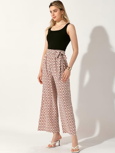 Allegra K Women's Printed Elastic Tie Waist Summer Boho Wide Leg Long Pant2