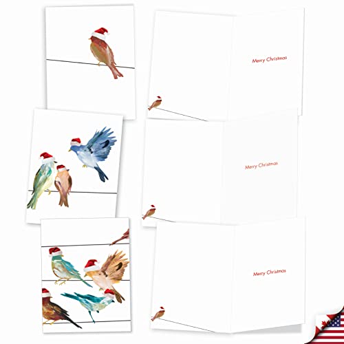 Image of The Best Card Company - 10 Holiday Note Cards for Christmas - Festive Bulk Assortment, Boxed Notecards with Envelopes (4 x 5.12 Inch) - Holiday High Wire Birds M3318XSG