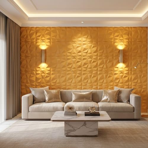 Image of Kayra Decor 3D Wall Panels Diamond Design - Yellow Color | 19.7 inch x 19.7 inch (Pack of 12) - Covers 107.60 Sq. Ft | Premium Home & Office Wall Decoration