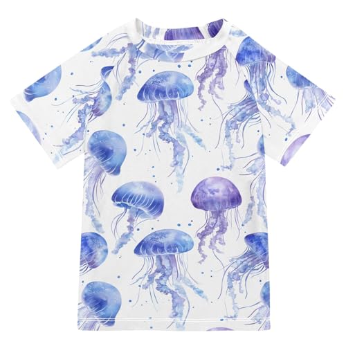 ALAZA Kids Rash Guard Girls Boys Toddler Swim Shirts Short Sleeve Watercolor Jellyfish UPF 50+ 3T
