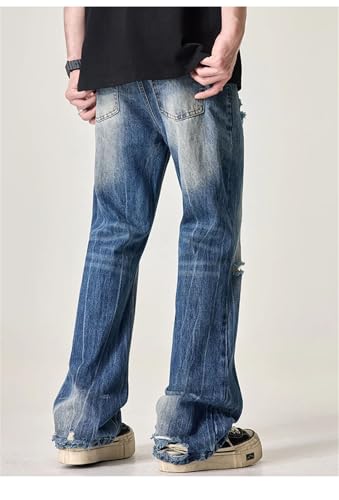 Men's Classic Ripped Striped Jeans Vintage Straight Jeans4