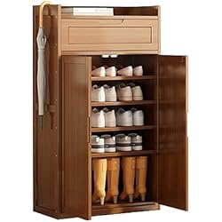 Persianas Madera Amazon Organizador de zapatos con puertas de persiana, elegante zapatero de bambú para armario, sala de estar, dormitorio, organizador de almacenamiento de zapatos alto de madera independiente en Amazon