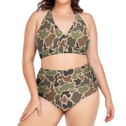 Exnundod Women Plus Size Bikini Set Duck Hunter Camouflage Two Piece Swimsuits High Waist Tummy Control Bathing Suit2