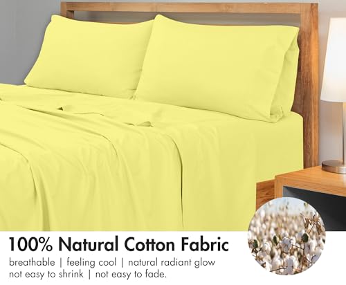 Image of Royale Linens 300 Thread Count 100% Long Staple Combed Cotton Flat Sheet - Super Soft - Top Sheets - Twin Flat Sheet Sold Separately - Breathable, Cool & Crisp Percale Sheets Only (Twin, Yellow)