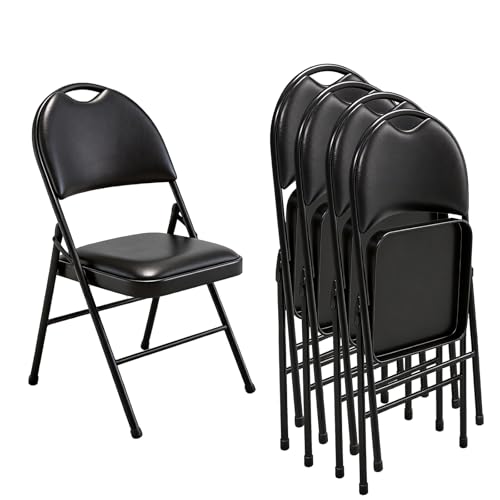 EcoBend Chaise Pliante en Cuir PU Rembourrée avec Poignée, Siège Portable avec Coussin Épais et Cadre en Métal Solide, Confortable pour Maison, Bureau,...