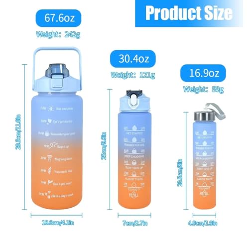 Image of MOTIVATIONAL 3-Pcs (2000ML-900ML-300ML) Water Bottle with Straw & Time Marker | Leak-Proof Sports Bottle for Gym, Office, School | Break-Resistant Silicone Bottle for Daily Hydration (Orange)