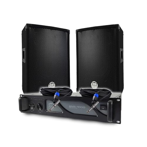 Pack Sono DJ BM Bmsonic Amplificateur BMS1000 1000W, Paire d'Enceintes Passives BMS08 2x300W, Câbles, Sonorisation Pro