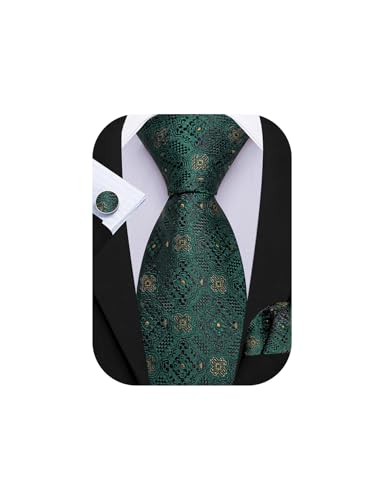 Image of Barry.Wang Classic Mens Ties Silk Necktie Pocket Square Cufflinks Set Woven Designer Wedding Business