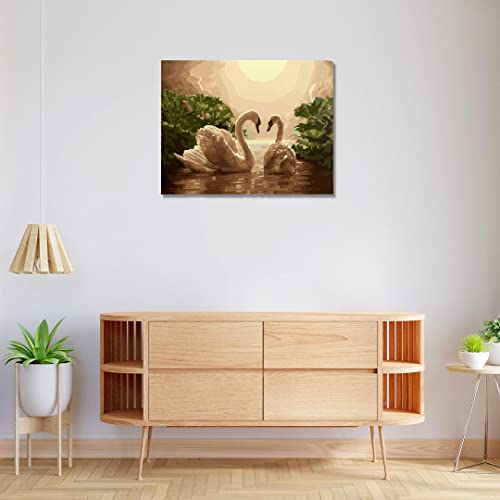 Image of RANGOLI 100% Cotton Stretched Canvas Painting 400 GSM, Framed Two Swans Canvas Abstract Wall Art for Living Room, 3D Paintings for Wall Decor (24 x 36 Inch With Frame)