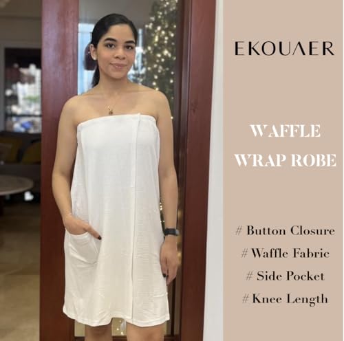 Image of Ekouaer Waffle Robes For Women Bath Wraps Lightweight Knee Length Soft Shower Robe with Pocket S-L