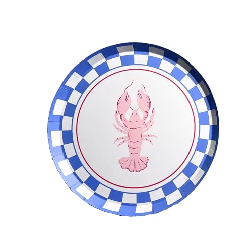 Bonjour Fete Le Lobster Small Paper Party Plates | Disposable Dessert Plates | Premium Party Supplies | Summer Gatherings Seafood Boils and Nautical Themed Parties | Pack of 8 8 D