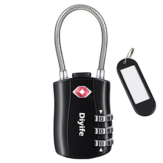 Candados de Equipaje, [VersióN Nueva] [1 PCS] Diyife TSA Candado de Seguridad de 3 DíGitos, Candados de CombinacióN para Maletas Viaje Mochila Equipaje (Negro)