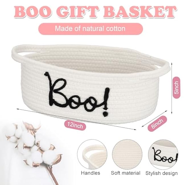 Halloween Boo Woven Basket Cute Storage Spooky Basket with Handle Boo Woven Trick or Treat Gift Organizer for Halloween Party Favors and Decorations Women Men