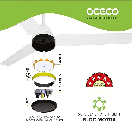 Image of OCECO Fansio Smart 1200MM Matt Black Ceiling Fan with Alexa LED Indicators, Mobile App, Smart Remote and 5-Star Rated that 65% Energy Savings 3-Year Warranty