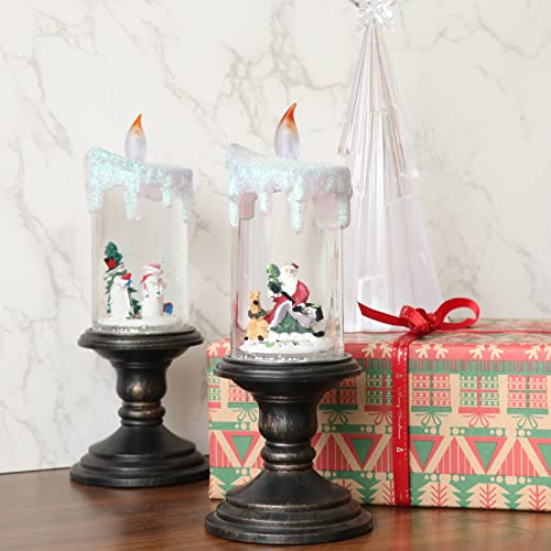 Image of Eldnacele Battery Operated Lighted Flameless Candles Christmas Snow Globe Candle Light Swirling Water Glittering Spinning Candles for Home Decoration(Santa Claus)