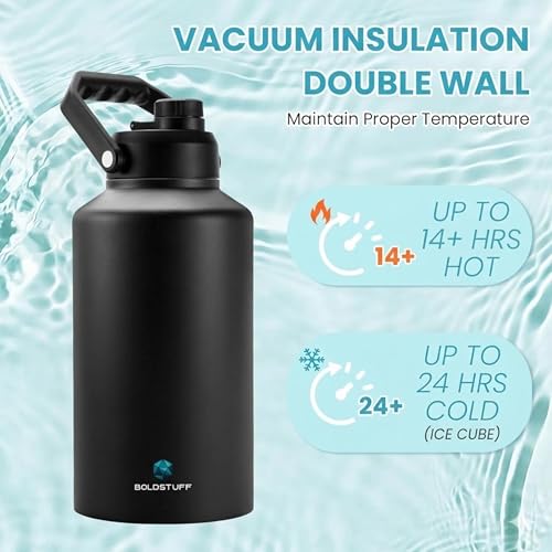 Image of 2 liters Water Bottle Insulated Stainless Steel | Large Sports Thermos 6 Hours Hot & Cold Water | Thermosteel Bottle for Gym, Travel, Office & Outdoor | Anti-Slip Base,Carry Handles, Black