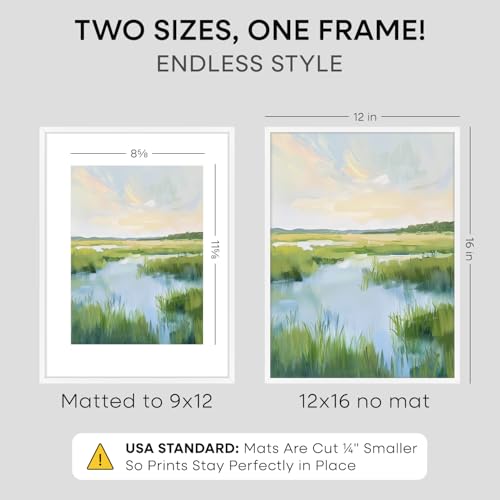 Image of Homeforia 12x16 Picture Frame White, High End Metal 12x16 Poster Frames with Mat 9x12 for Photo, 12 x 16 White Frame Matted to 9 by 12 inch Print, 16x12 Thin Frames, Tempered Glass, Wall Kit, Set of 1