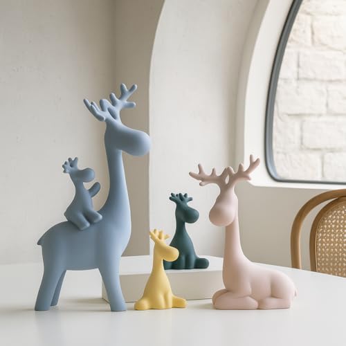 Image of Xtore Nordic Style Ceramic Deer Figurines | Minimalist Decorative Statue | Modern Home Accent for Living Room, Bedroom, Office - (Set of 4, Pastel Colors)