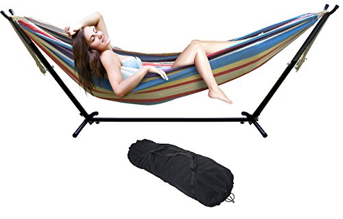 Sorbus 2-Person Luxury Hammock with Steel Stand- Premium Cotton Blend 60" Large Bed- Heavy Duty 450lbs Portable w/Carrying Case - for Garden Yard Patio Outdoor Camping Gifts- Washable - Image 6