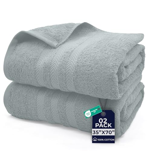 Image of DAN River 2 Pack Bath Sheets Extra Large 35x70, Large Bath Towels for Adults, XL Oversized Heavy Duty Towel Set, 600 GSM 100% Ring Spun Cotton, Soft Quick Dry, Silver