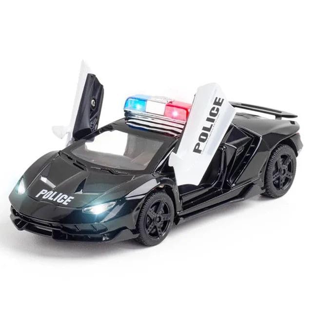 Image of Lamborgini Police Model Car with Box, Zinc Alloy Pull Back Toy car with Sound and Light for Kids Boy Girl Gift [Colors as Per Stock] (Lamborgini Police)