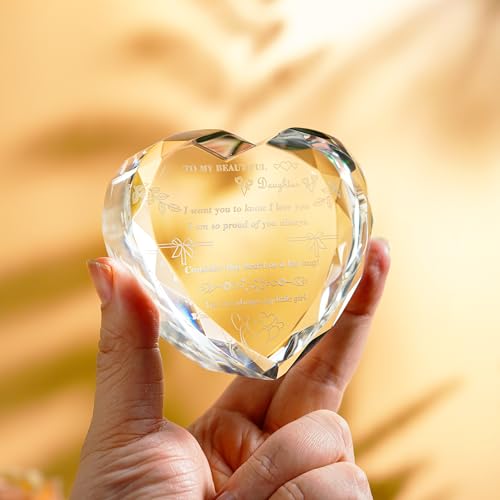 Meaningful Birthday Gifts for Daughter from Mom Dad to My Daughter Heart Crystal Keepsake with Light Base to Christmas Graduation Mothers Day