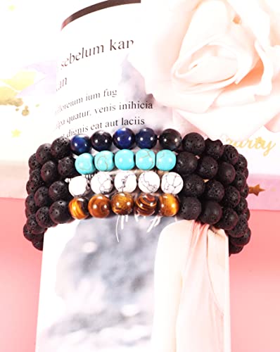 5PCS 8MM Lava Rock Stone Bead Bracelets For Men/Women, Adjustable Tiger Eye Bracelet，volcanized rock Bracelet Mens Jewelry Gifts for Dad Boyfriend Husband Brother2