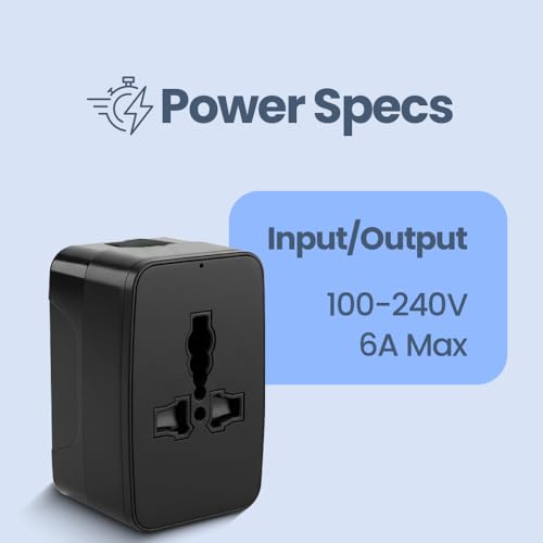 Image of UNIGEN Universal Travel Adapter with Multiple Plug Pins | Worldwide Charger Adaptor Plug for US, UK, EU, AUS with Surge Protection | All-in-One International Power Converter - Black