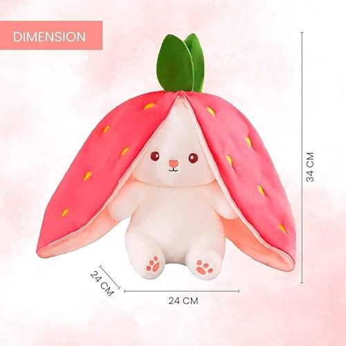 Image of DearJoy Rabbit in Strawberry Soft Toy Pink & White 28 cm