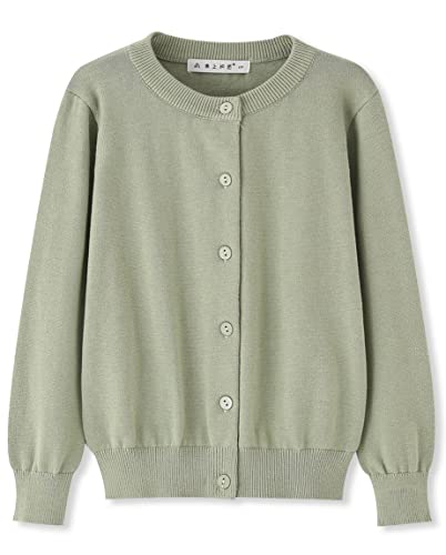 Girls Crewneck Cardigan Sweater Cotton School Uniforms Button Long Sleeve Knit Sweaters Tops（Green,110/3-4Years） #TOP14