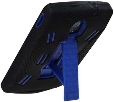 اړخ view of the MYBAT Symbiosis case on a Pantech Discover P909 with the blue kickstand extended, supporting the phone in a horizontal position.
