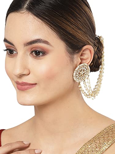 Karatcart Gold Plated Pearl Chain Kundan Kaanchain Earringsfor Women - Image 2