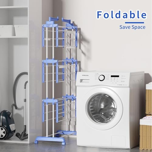 Image of LUCCI Clothes Drying Rack, Folding Clothes Rail Storage Stand, 3 Tier Stainless Steel Laundry Garment Dryer with Dual Side Wings, Heavy Duty Portable Clothes Horse Organizer for Indoor Outdoor Use