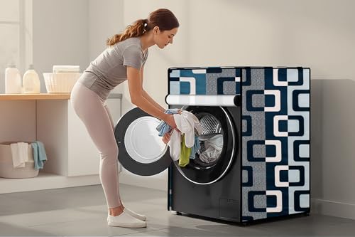 Image of Stylista Waterproof Front Load Washing Machine Cover Compatible for Haier 8 kg, Lattice Pattern Blue