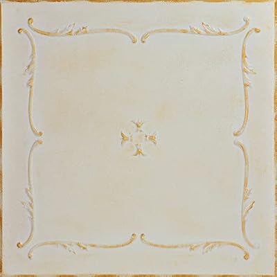 A La Maison Ceilings R05 Spring Buds Pre-Painted Foam Glue-up Ceiling Tile (129.6 sq. ft./Case), Pack of 48, White Washed Gold