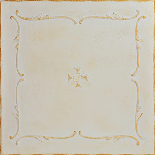 A La Maison Ceilings R05 Spring Buds Pre-Painted Foam Glue-Up Ceiling Tile (256 Sq. Ft./Case), Pack Of 96, White Washed Gold #TOP6