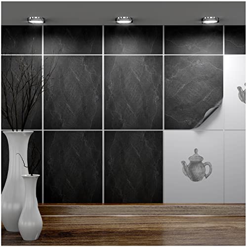 FoLIESEN - Fliesenaufkleber 20x25 cm | selbstklebende Fliesen-Folie für Bad & Küche | entfernbare Klebe-Folie für Wandfliesen Küchenrückwand & Bordüren | 15 Klebefliesen, .:Dekor Black Slate FoLIESEN - Fliesenaufkleber 20x25 cm | selbstklebende Fliesen-Folie für Bad & Küche | entfernbare Klebe-Folie für Wandfliesen Küchenrückwand & Bordüren | 15 Klebefliesen, .:Dekor Black Slate