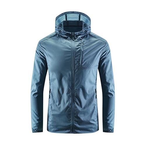 Men UPF 50+ Light Thin Jacket Full Zip Sun Protection Hoodie Long Sleeve Sun Shirts for Men Hiking Fishing Zip Pocket