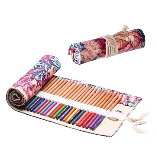 36 Agujeros Estuche Escolar para Color Lápices de Lona, Hoja de Arce, Rollo de Lápices de Colores para Artistas, Bocetos, Estuche Enrollable para Lápices, Astuccio a Rotolo para Artista